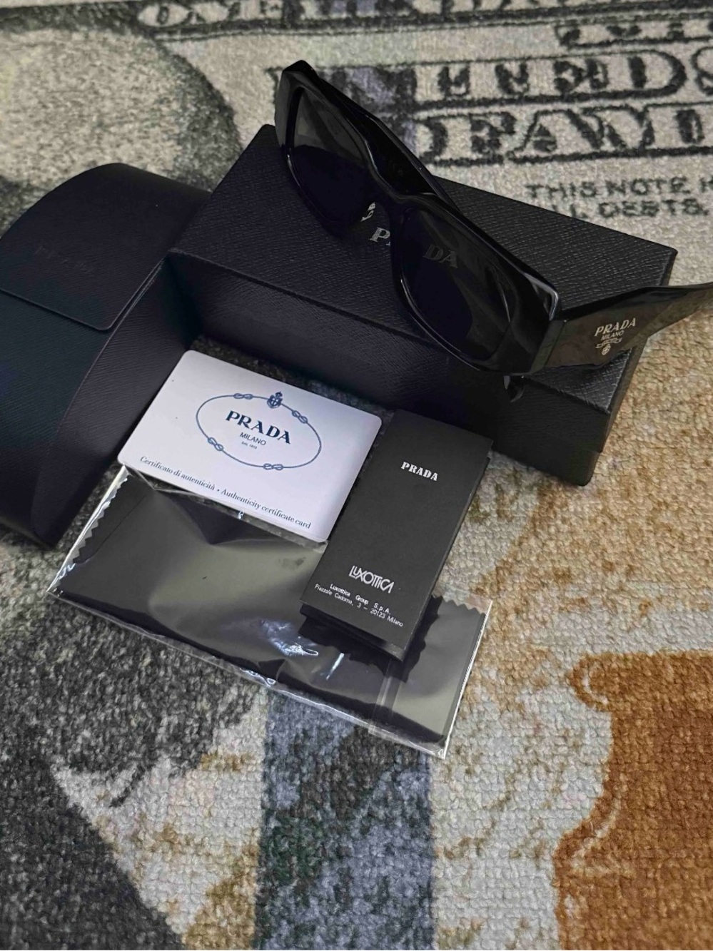 Prada Black High-Gloss Rectangular Logo Sunglasses - Picture 5 of 6